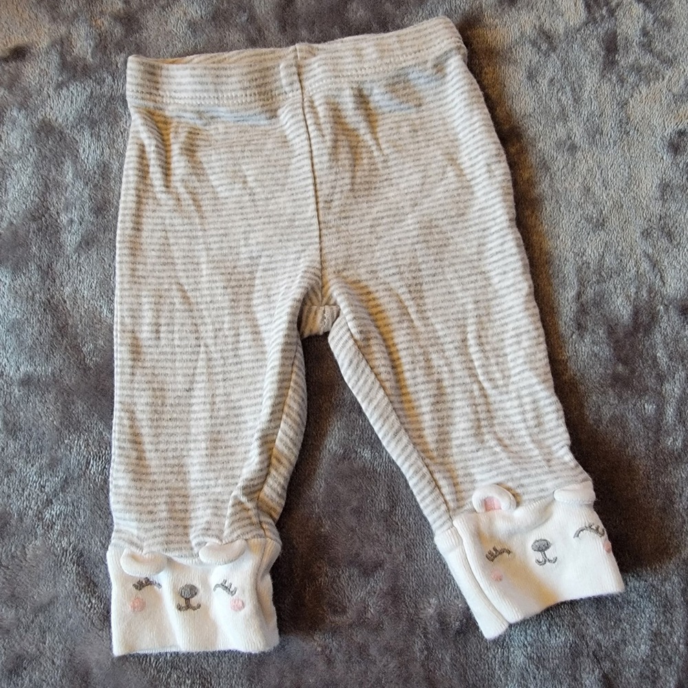 Carter's Leggings Baby 3M Grey Excellent Striped Animal Face Cuffs 837